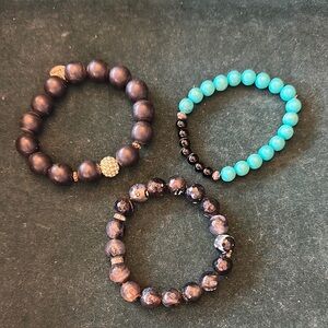 Black and Turquoise Beaded Bracelet Set